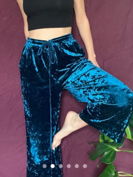 silence + noise Pants - Silence & Noise Velvet Wide-Leg Lounge Pants Stunning Teal 🩵 Blue Size SM